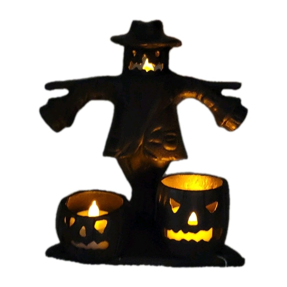 Retired Yankee Candle‎ Halloween Scarecrow Pumpkin Tea Light Holder  Black Metal